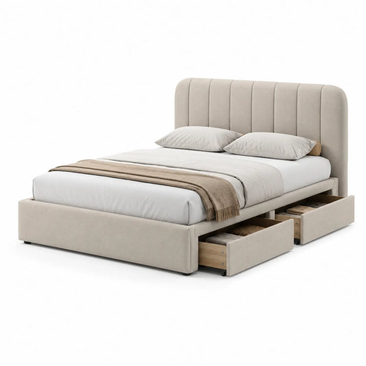 Polsterbett mit Stauraum und Kopfteil Stoff Beige 200x160 cm