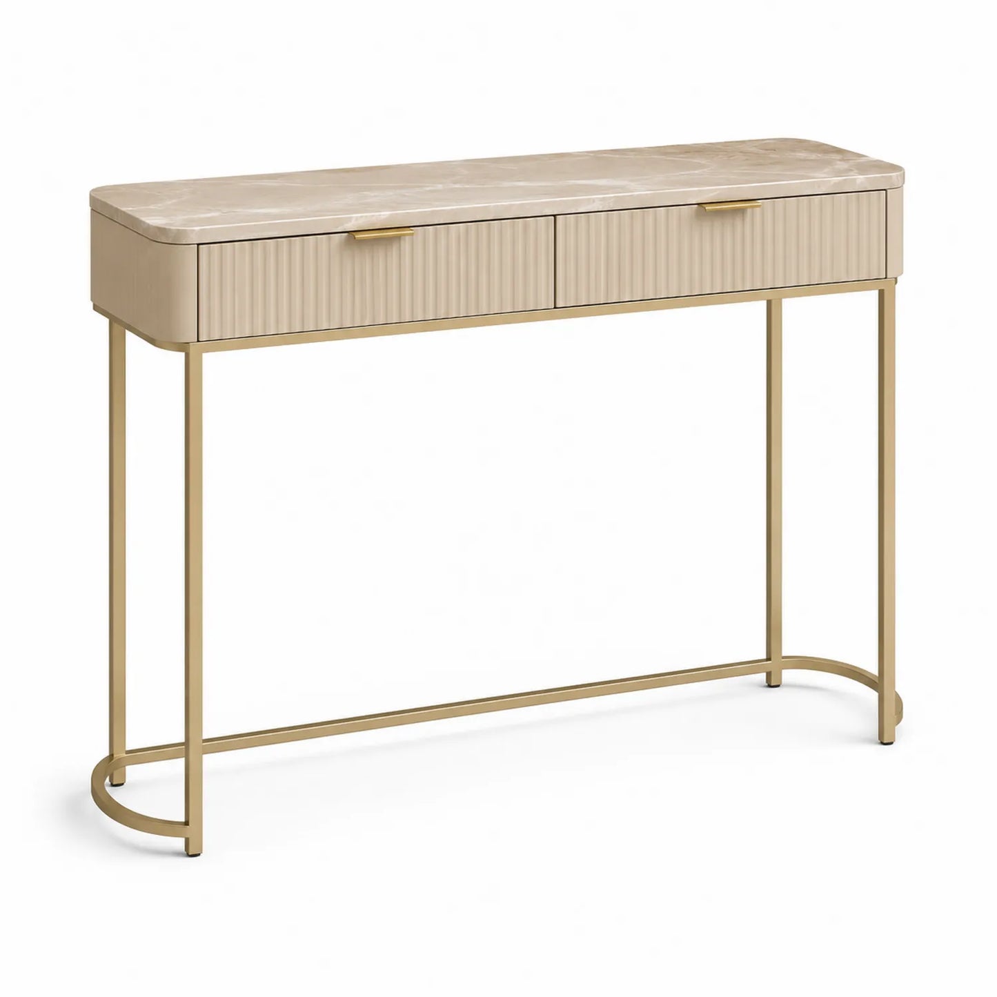 Konsolentisch mit Marmoroptik-Tischplatte und Metallgestell Beige/Gold