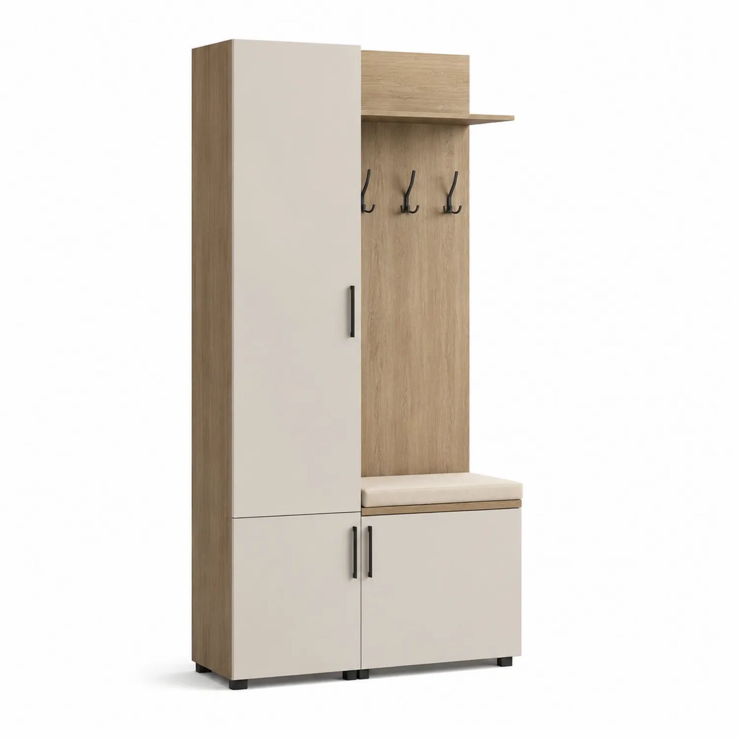 Garderobenschrank mit Haken und Sitzbank 180cm MDF Beige/Eichenholz