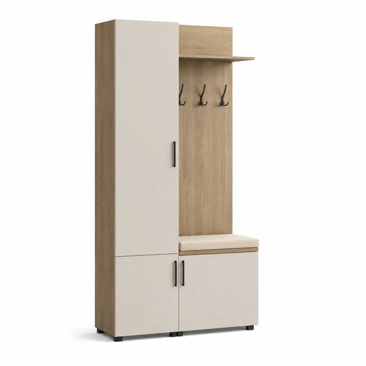 Garderobenschrank mit Haken und Sitzbank 180cm MDF Beige/Eichenholz