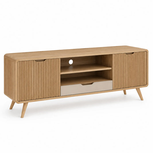 TV-Schrank Eichenoptik mit Türen und Regal 150cm Braun