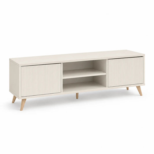 TV-Schrank mit Schiebetüren aus Spanplatte und Eichenholz Weiß 150x40x50 cm