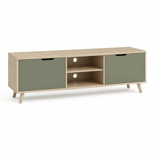 TV-Schrank Sperrholz mit grünen Türen und Regalfächern 150x40x50cm