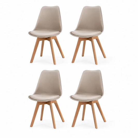 Esszimmerstuhl Set 4er Kunstleder Beige Holzbeine