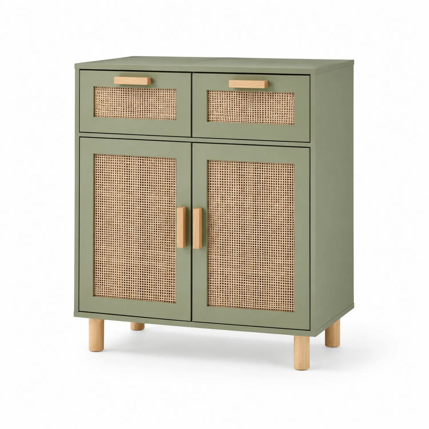 Sideboard mit Rattanfronten Grün Holz 80x90x35 cm
