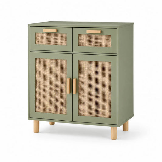 Sideboard mit Rattanfronten Grün Holz 80x90x35 cm