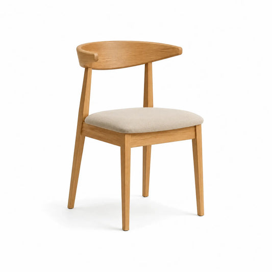 Esszimmerstuhl Eiche Holz Beige Stoff