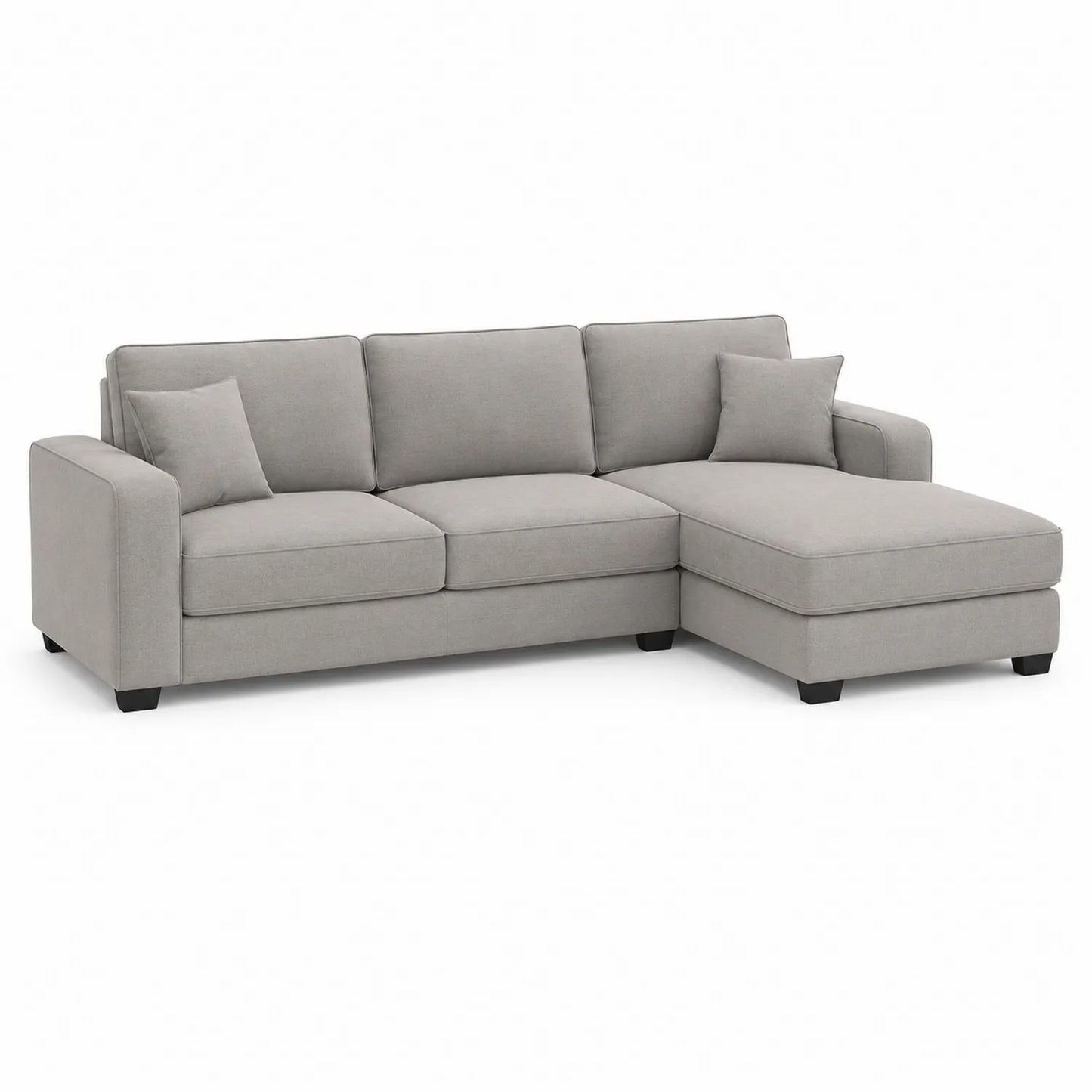 Ecksofa mit Ottomane Rechts Stoff Hellgrau