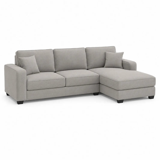 Ecksofa mit Ottomane Rechts Stoff Hellgrau
