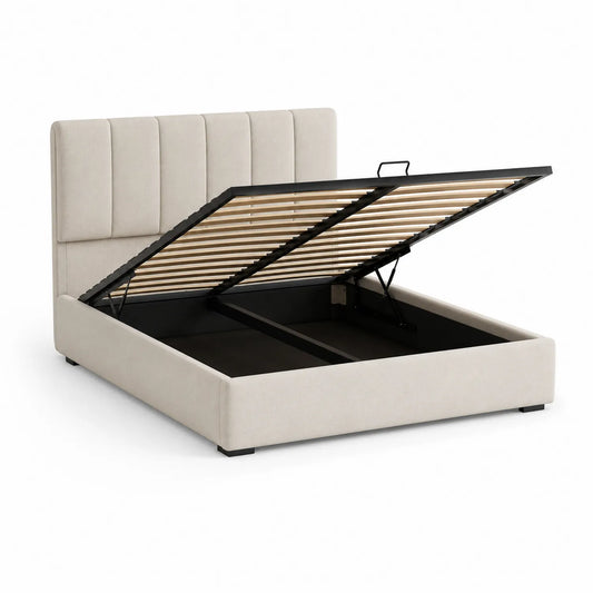 Stoffbett mit Stauraum und Hebemechanismus Beige 200x160 cm