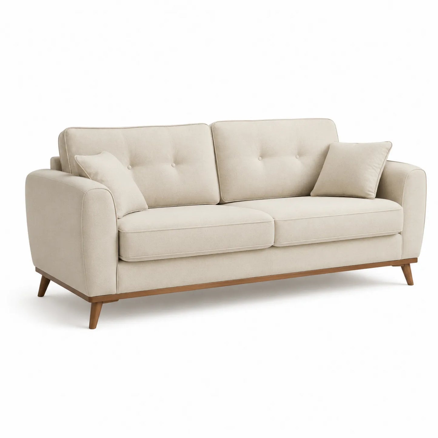 3-Sitzer Sofa Polyester Beige mit Holzbeinen, 200cm