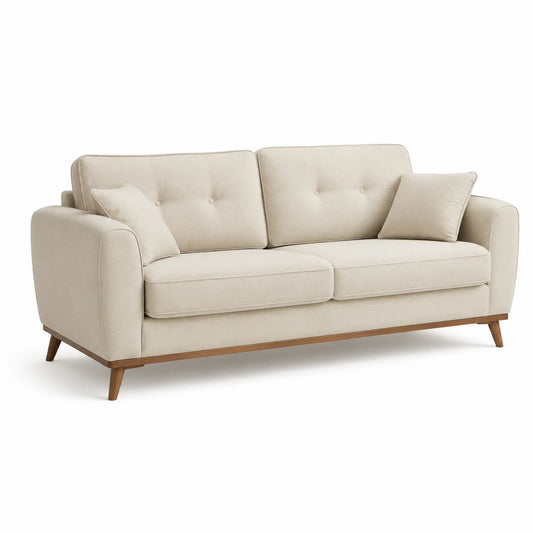 3-Sitzer Sofa Polyester Beige mit Holzbeinen, 200cm