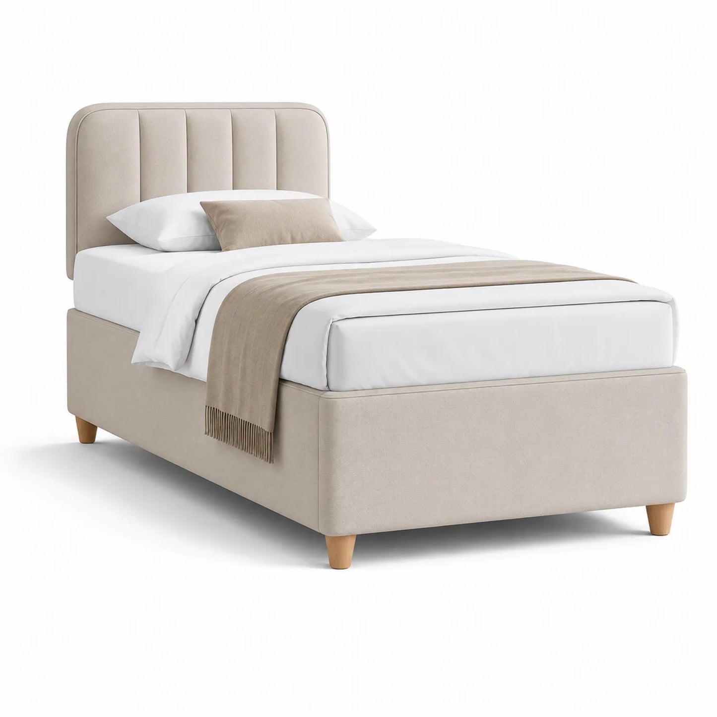 Polster-Einzelbett mit Eichenholzbeinen, Beige, 200x90 cm