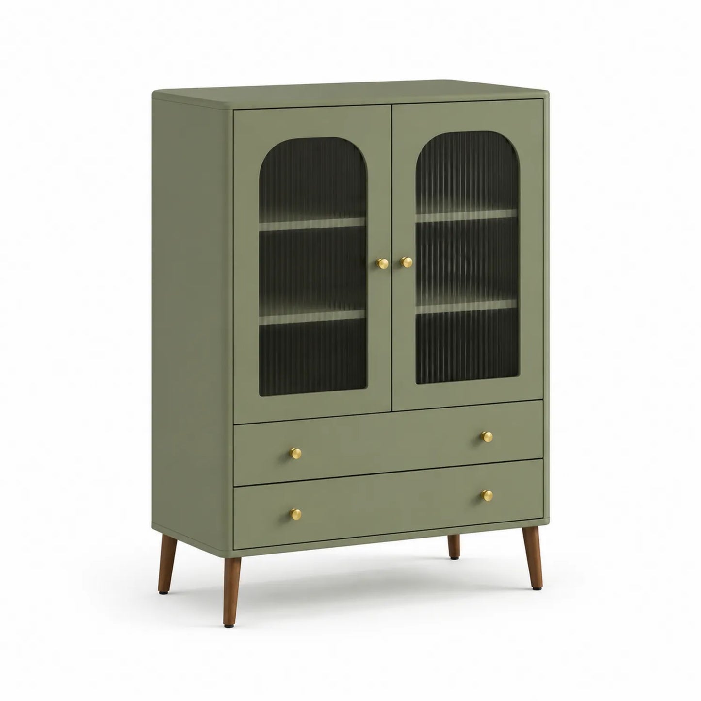 Grünes Sideboard mit geriffeltem Glas und Schubladen