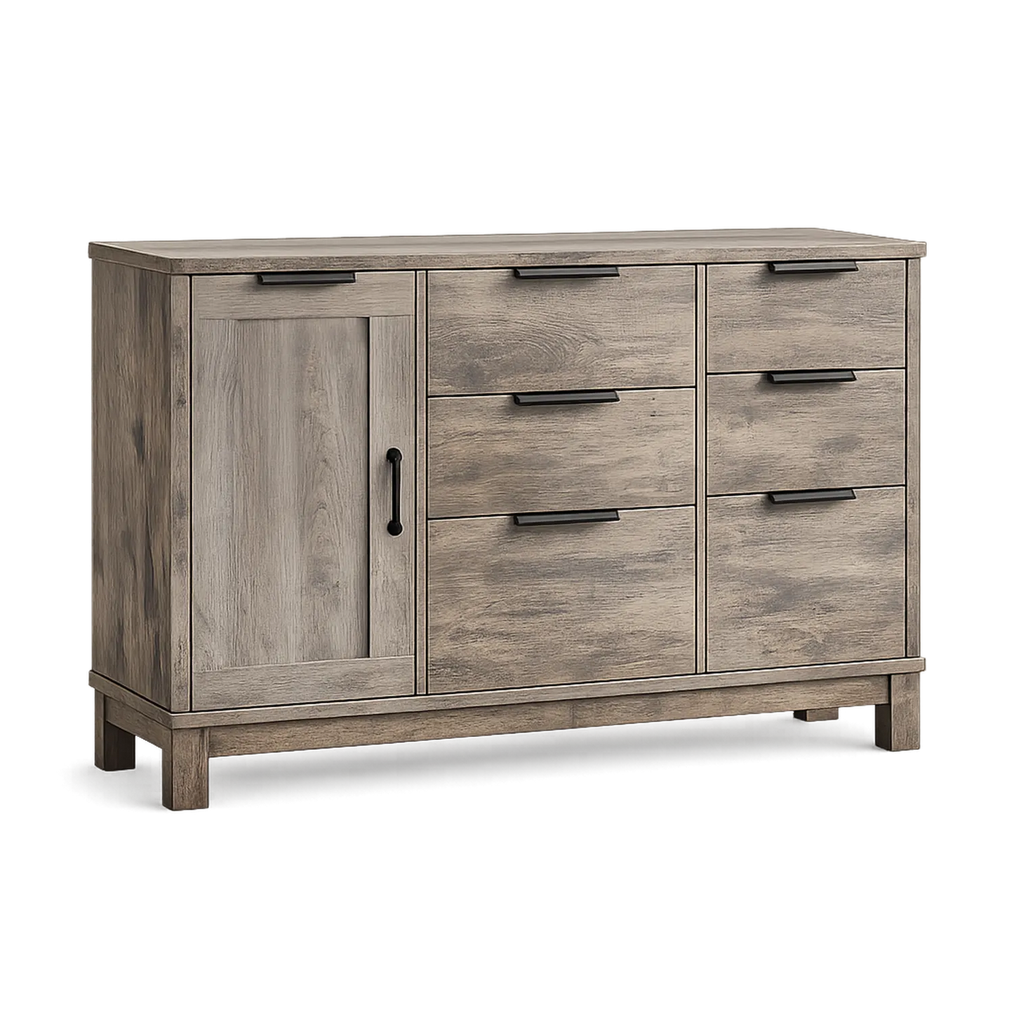 Sideboard Spanplatte 1 Tür 6 Schubladen 120cm Melamin Grau