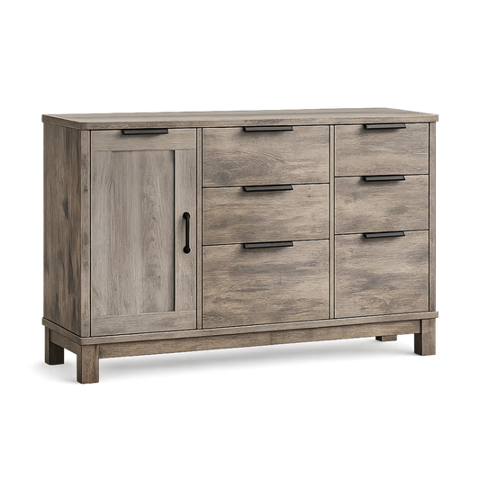 Sideboard Spanplatte 1 Tür 6 Schubladen 120cm Melamin Grau