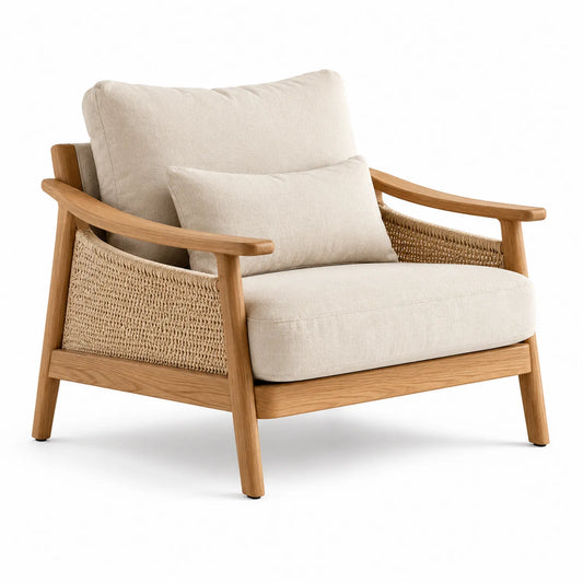 Sessel mit Eichenrahmen und Stoffbezug Beige