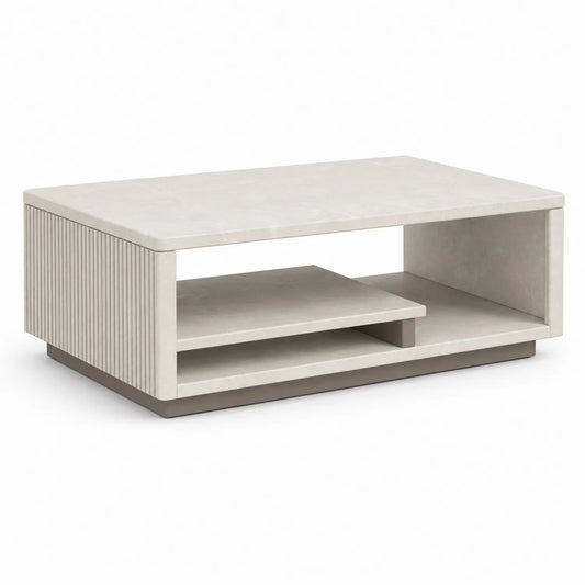 Rechteckiger Couchtisch mit Regal aus MDF in Beige 110x60x40 cm