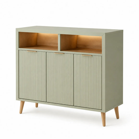 Sideboard mit 3 Türen aus Holz und Massivholzbeinen 120x85x40 cm Grün