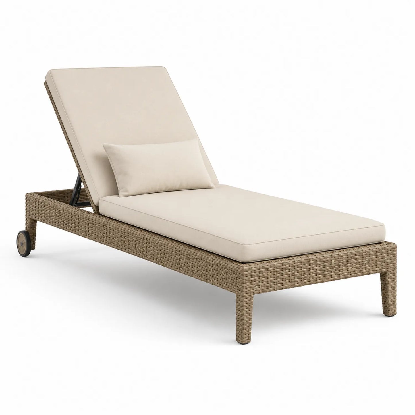 Rattan Sonnenliege mit verstellbarer Rückenlehne, Polyesterpolsterung, Beige