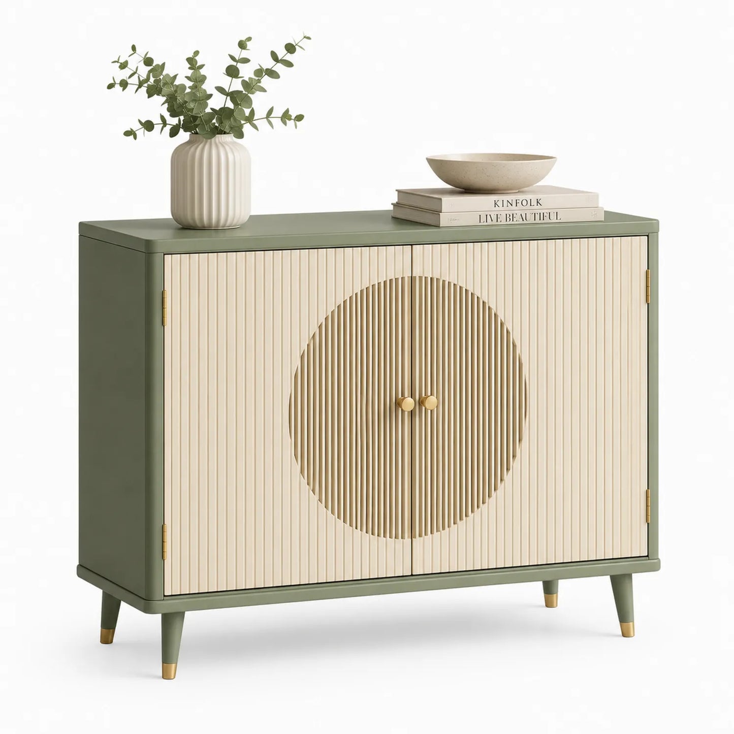 Sideboard Holz Grün/Natur mit Rillenmuster