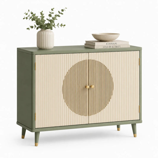 Sideboard Holz Grün/Natur mit Rillenmuster