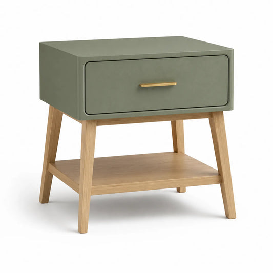 MDF und Eichenholz Nachttisch mit Schublade Grün 50x40x55 cm
