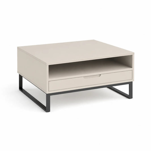 Holz Couchtisch mit Metallsockel Beige 90x60x40 cm