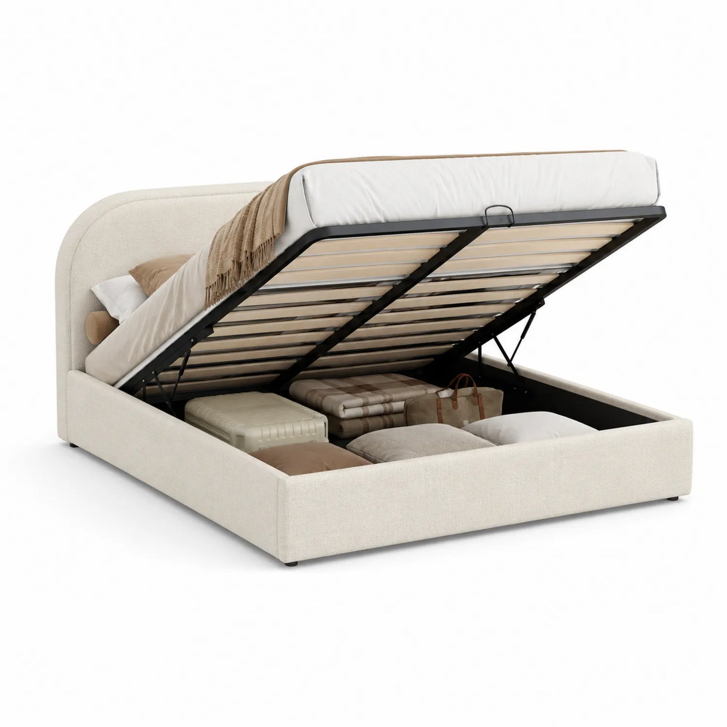 Polsterbett mit Stauraum Stoff Beige 200x160 cm