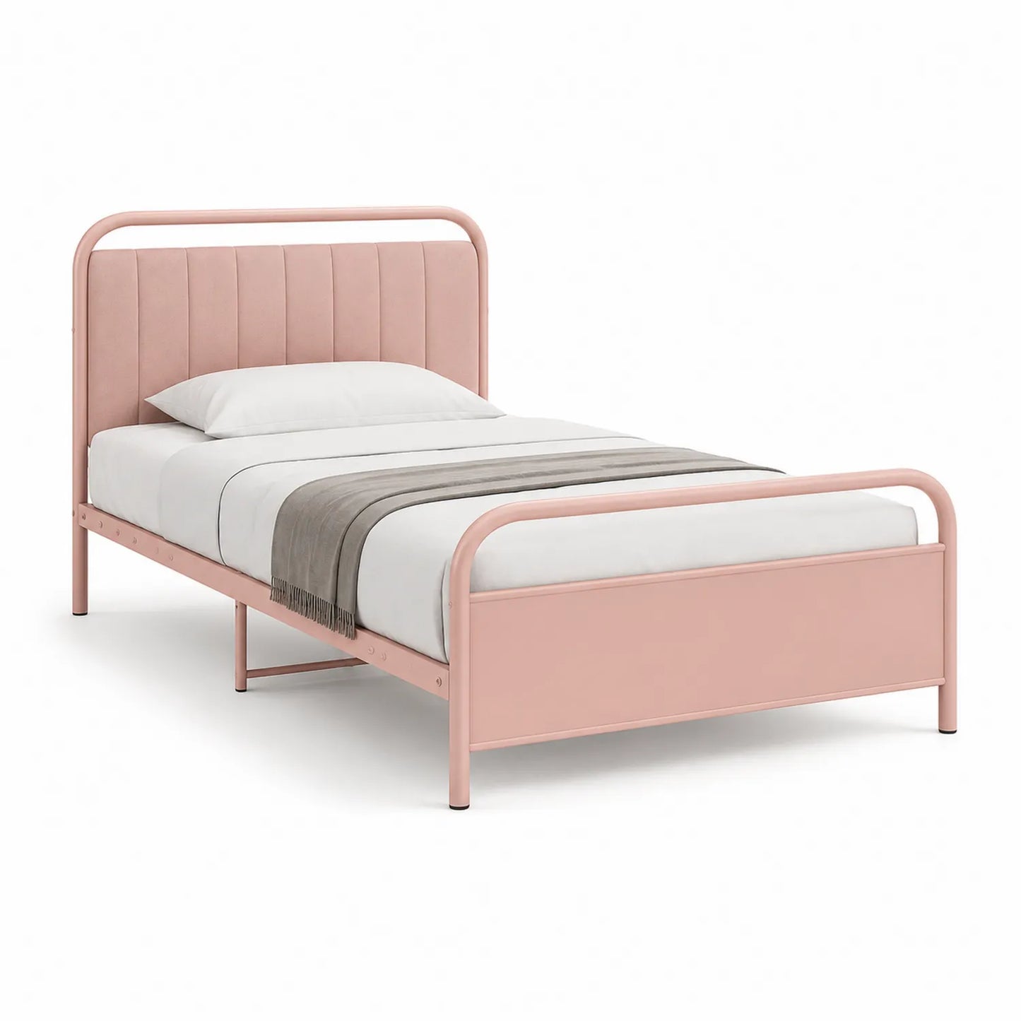 Einzelbett aus Metall mit Mikrofaser-Kopfteil 200x90 cm Rosa