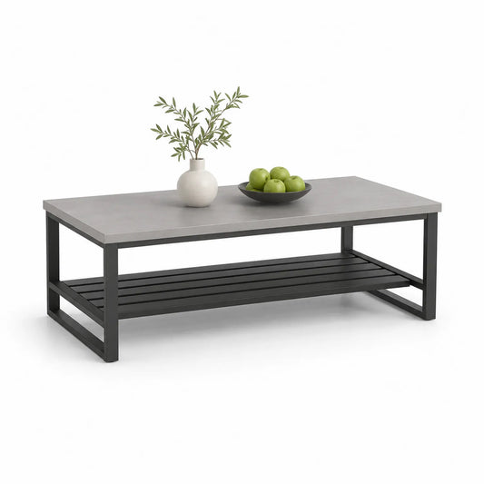 Couchtisch Betonoptik mit Metallgestell Grau/Schwarz