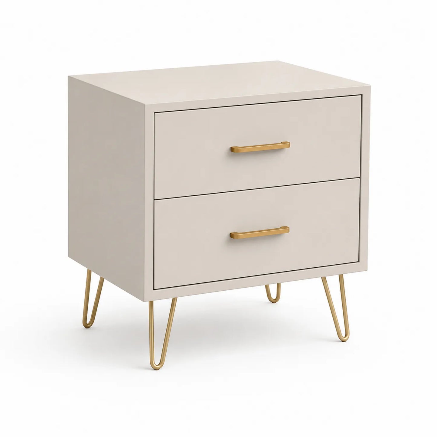 Beistelltisch mit 2 Schubladen MDF Beige und Gold 50x40x60cm