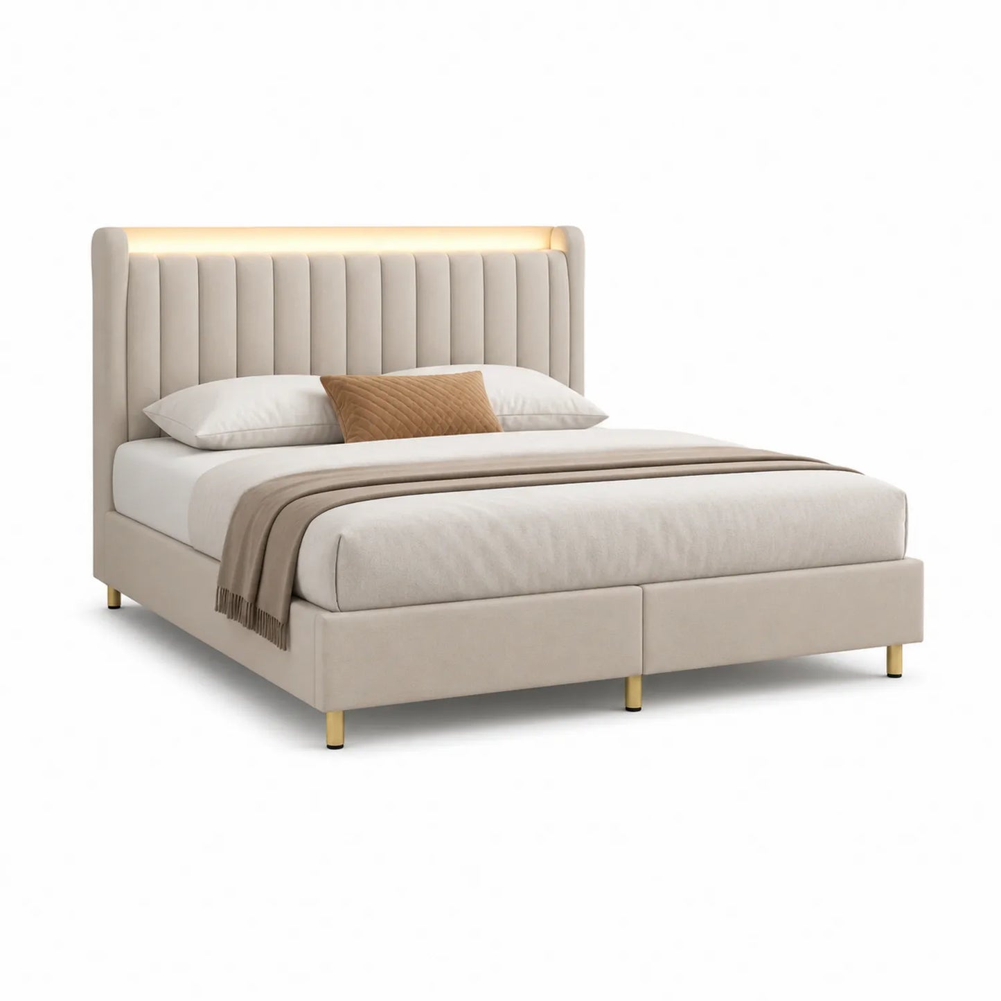 Polsterbett mit LED-Beleuchtung Beige 200x160 cm