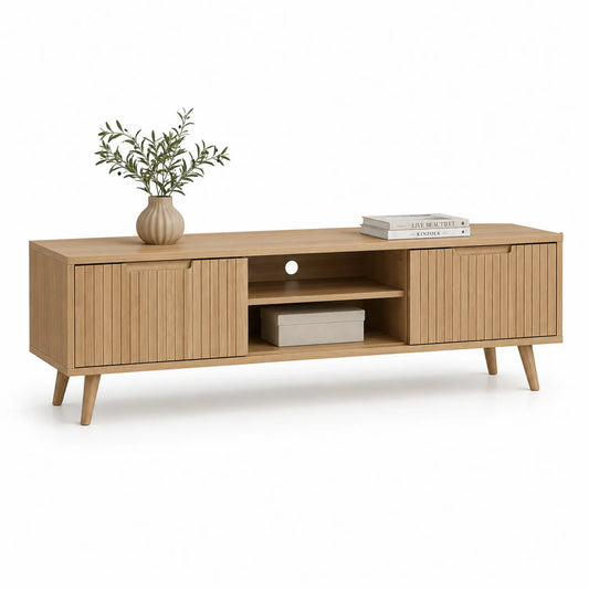 TV-Schrank Eichenholz mit Türen und offenen Fächern 150cm
