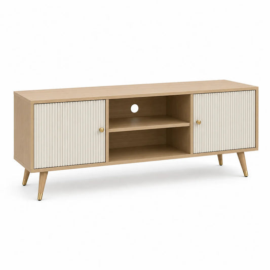 TV-Schrank aus MDF mit 2 Türen und Regal in Beige/Weiß 140cm
