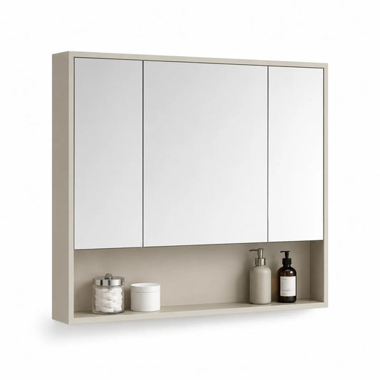 Beiger Badezimmerspiegelschrank mit Regal 60x14x75 cm