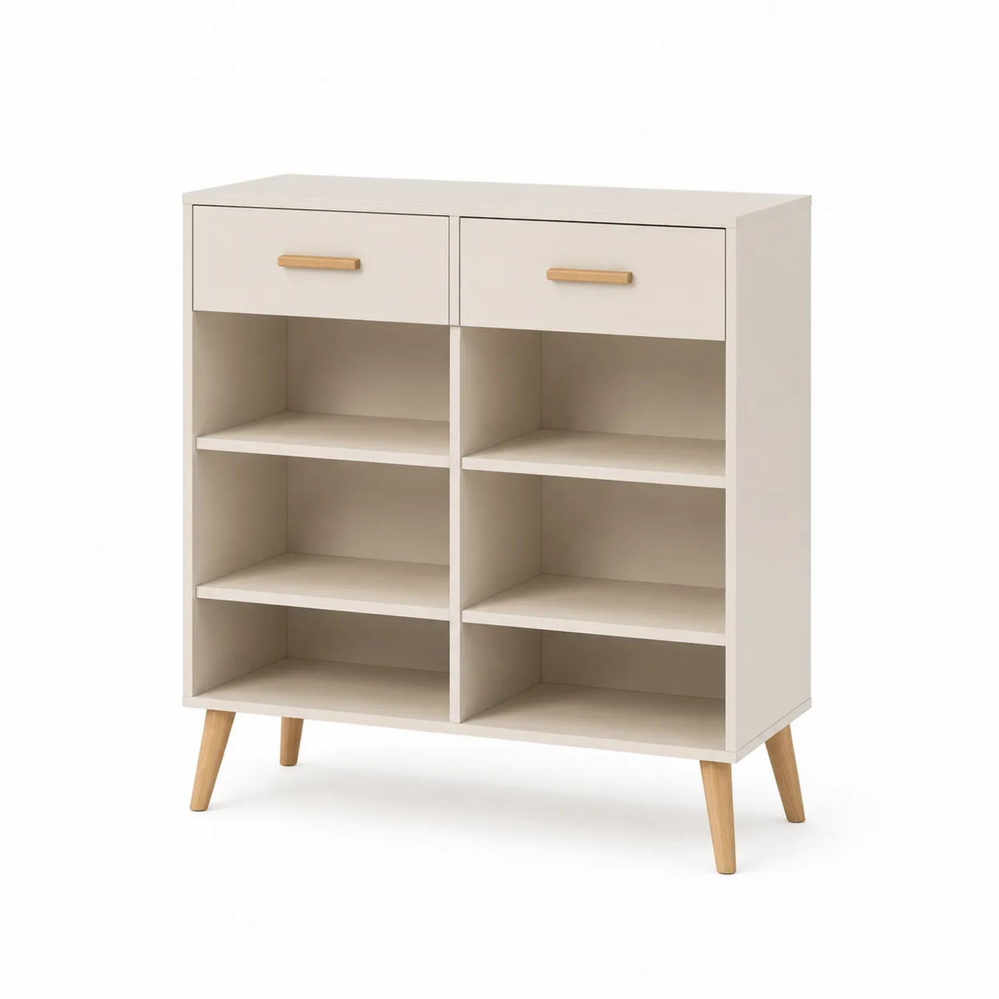 Beige Holz Sideboard mit Schubladen und offenen Fächern