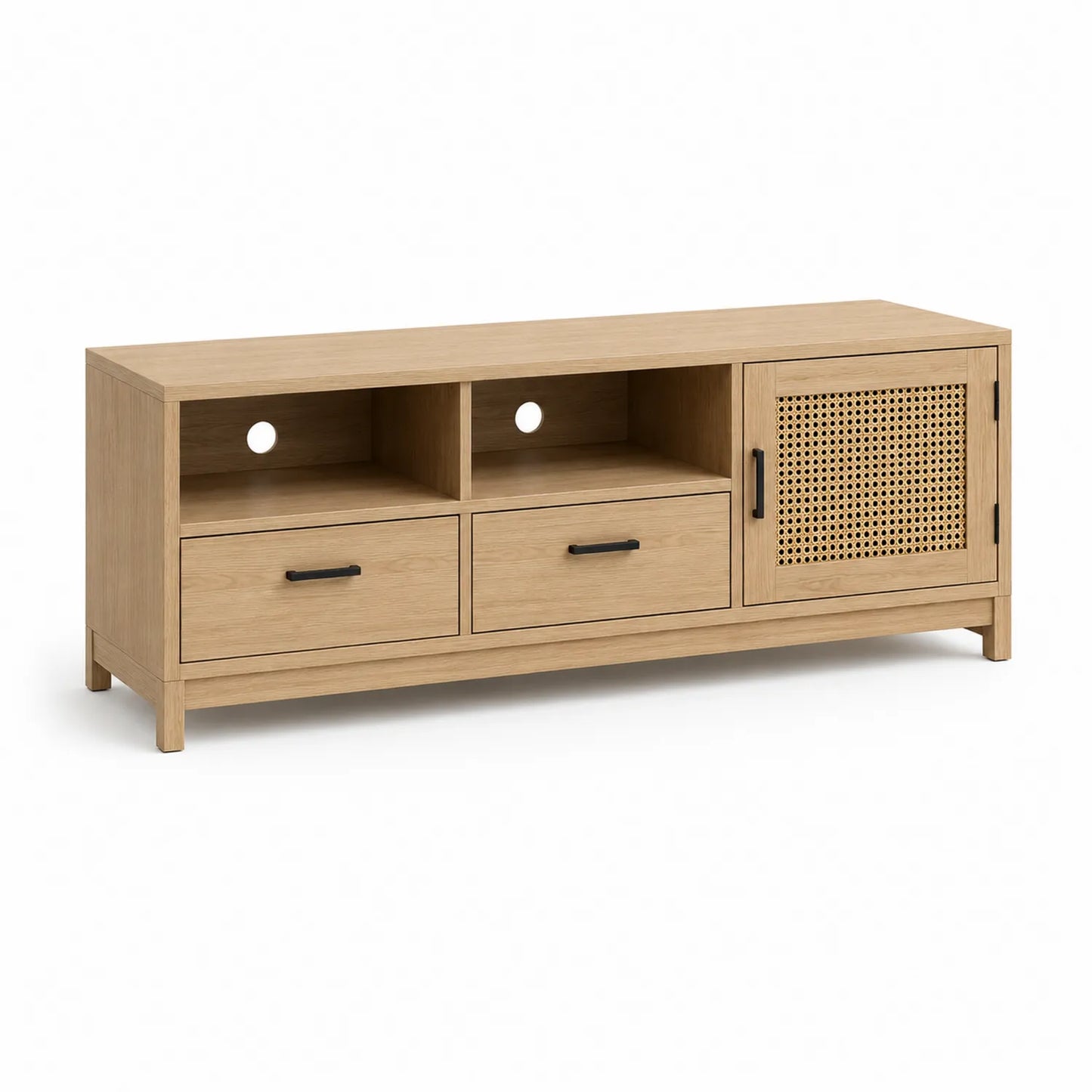TV-Schrank aus MDF mit Eichenfurnier und Rattan-Türgeflecht 150cm