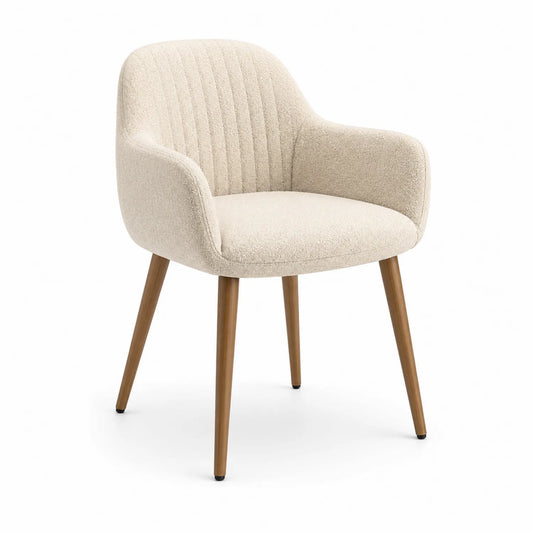 Esszimmerstuhl mit Armlehnen Polyester Beige Massivholz Beine 80 cm