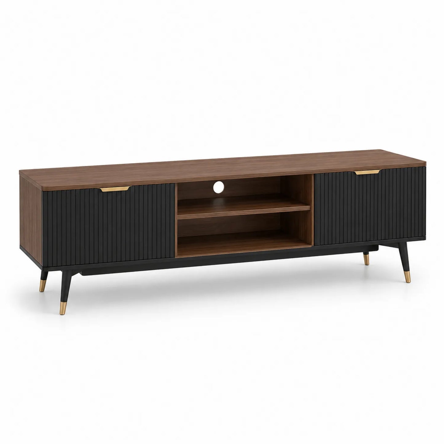 TV-Schrank Holzfurnier Schwarz mit Stahlbeinen 160 cm