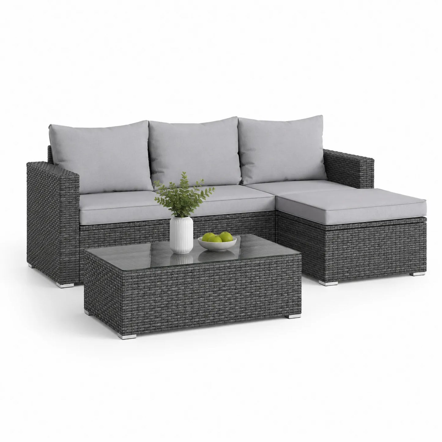 Gartenmöbel-Set aus Polyrattan mit Sofa und Glastisch, Grau