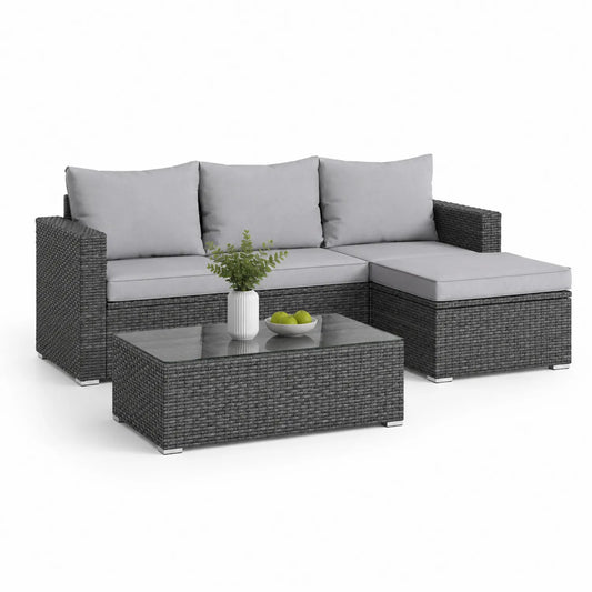 Gartenmöbel-Set aus Polyrattan mit Sofa und Glastisch, Grau