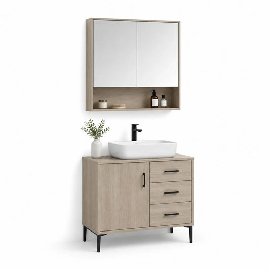 Badezimmer-Waschtisch-Set mit Eiche und Keramikbecken