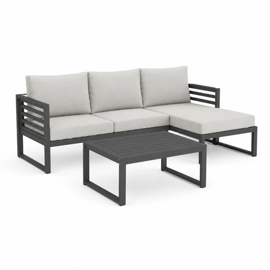 Aluminium Gartensofa-Set mit Tisch Grau/Beige