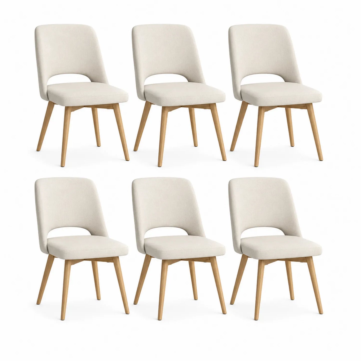 Esszimmerstühle Set aus 6 Stück in Polyester mit Holzbeinen