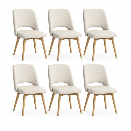 Esszimmerstühle Set aus 6 Stück in Polyester mit Holzbeinen