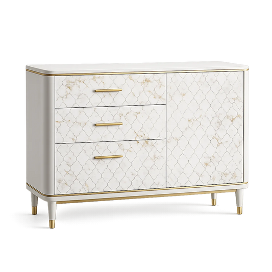 Sideboard mit Schubladen und Tür, Weiß/Gold, MDF