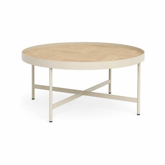 Runder Couchtisch aus Eichenfurnier mit Metallgestell Beige 80cm