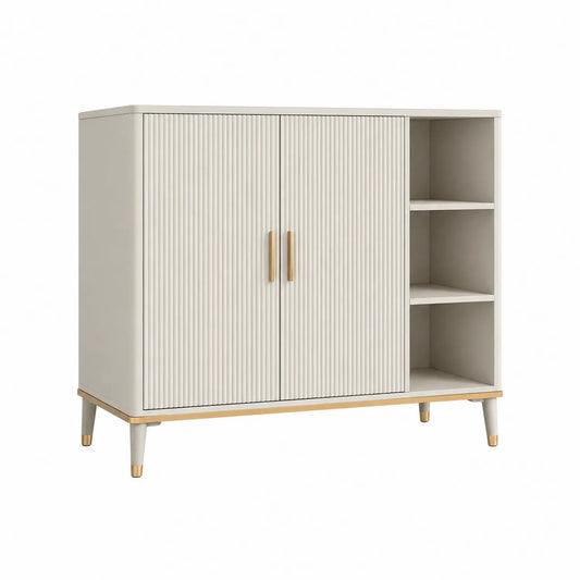 Holz Sideboard mit 2 Türen und Regalfächern 90x40x75 cm Beige