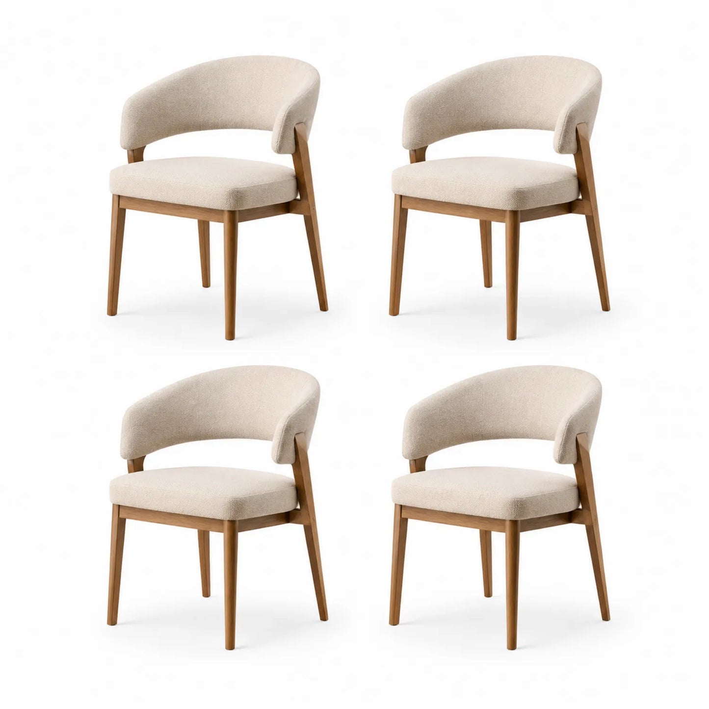 Esszimmerstuhl Set aus Holz und Polyester, Beige, 4 Stück